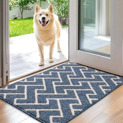 Imagen de Biscpro Felpudo Entrada,50x80cm Alfombra Absorbente Entrada Impermeable y Lavable para Atrapar,Alfombrilla Antideslizante,Pasillo,Cocina,Dormitorio de Azúl