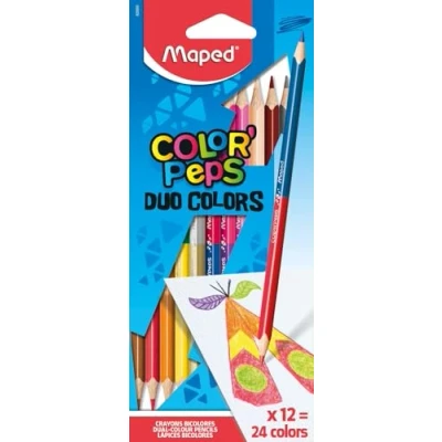 Imagen de Maped Pinturas de Madera Lápices Colores Duo 12 con Doble Punta 24 Diferentes Mina Blanda y Resistente Incluye 1 Lápiz Oro Plata