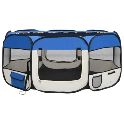 Imagen de vidaXL Parque de Perros Plegable y Bolsa Transporte Corral Gatos Mascotas Animale Jaula Refugio Cachorros Corralito Perrera Azul 145x145x61cm