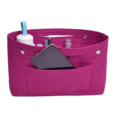 Imagen de NOTAG Bolso de Organizador Fieltro, Multifuncionales Bolsillos Viaje Ordenado Bolsos Insertar Portátil Cosmético Maquillaje Almacenaje (Rosado, L)
