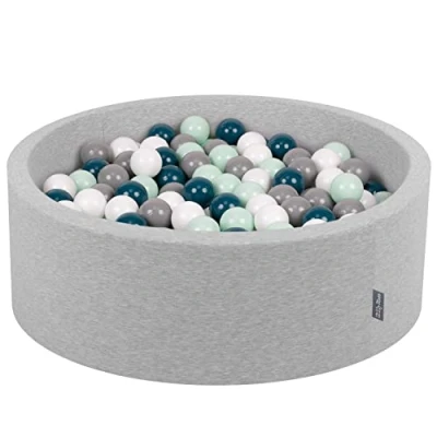 Imagen de KiddyMoon Piscina De Bolas 90X30cm/200 ∅ 7Cm para Ninos Hecha En La UE, Grisclr:Turqosc/Gris/Blanco/Menta