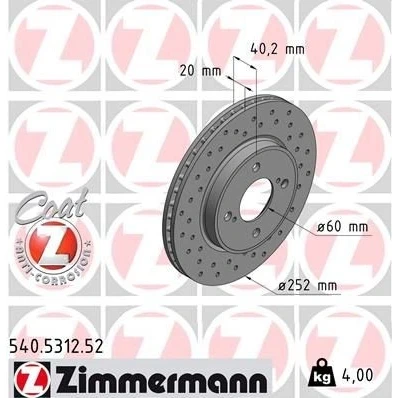 Imagen de ZIMMERMANN SPORT COAT Z 540.5312.52 Disco de freno 252 20 6/4 4 100 ventilación interna, perforado revestido SUZUKI: Baleno II Hatchback