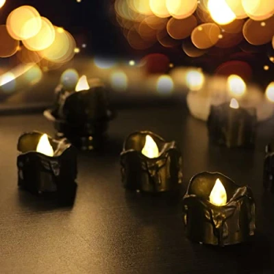 Imagen de PERZOE 6 unids luces LED de vela negro velas luz té con pilas eléctricas sin llama parpadeantes lámpara A