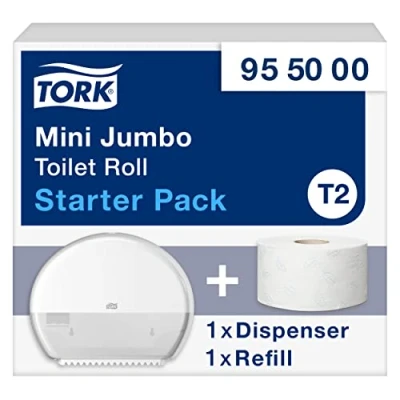 Imagen de Tork Mini Jumbo papel higiénico Starter Pack 955000 T2 + Recambio de (170 metros)