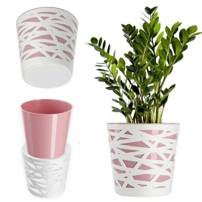 Imagen de KADAX Maceta, maceta redonda de plástico, para flores, plantas, balcón, interiores, ligera, moderna (rosa, 13 cm)