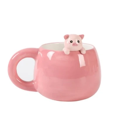 Imagen de I TOTAL® taza de cerámica con animales en el borde, para té o café (PIGGY) 450 ml