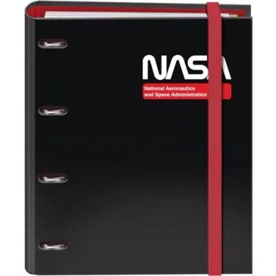 Imagen de Dohe Archivador 4 Anillas con Recambio 100 Hojas Tamaño A4, Cierre Goma, Separadores de Colores, Sobre Portadocumentos, Papel 90 g/m², Compresor, Material escolar NASA Black Negro