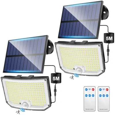 Imagen de PIKOY Luz Solar Exterior Jardin, 【2 Paquetes 238 LED 2000LM】 Focos Solares, 3 Modes+ Control Remoto Foco Exterior, IP65 Impermeable Solares Para