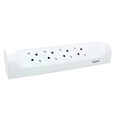 Imagen de Legrand 694503, Regleta de enchufes en ángulo, sin Interruptor, Enchufe múltiple con 4 Tomas Corriente, Cable, Color Blanco