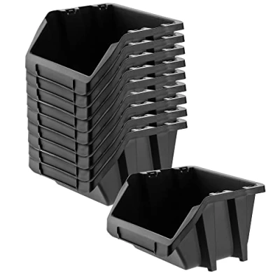 Imagen de KADAX Caja apilable para Taller, pequeña clasificadora de plástico PP, en Diferentes tamaños y Colores, Cajas Almacenamiento Pared (Negro, Juego 10 Unidades, 118 x 98 mm)