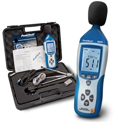 Imagen de PeakTech 8005 medidor de nivel sonido clase 2 con grabación (32000 valores medidos), calibrado, USB, dB, Min / Max, registrador datos, salidas CA CC, 30 dB 130
