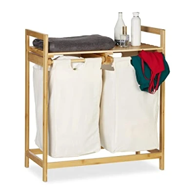 Imagen de Relaxdays Centro para la colada, Separador de ropa sucia, Dos compartimentos, Portátil, 60 L, 1 Ud., Natural