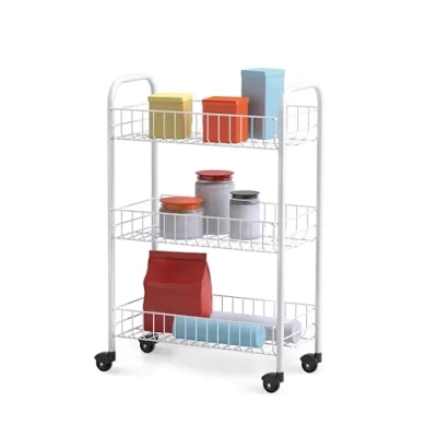 Imagen de Metaltex SIENA Carro Multiuso 3 Cestas. Incluye Ruedas. Color Blanco. 63x41x23 cm