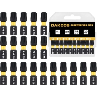 Imagen de DAKCOS T40 Bit, Torx Bit T40, surtido de puntas S2, punta atornillado 1/4&quot; vástago hexagonal (longitud 25 mm, 20 piezas)
