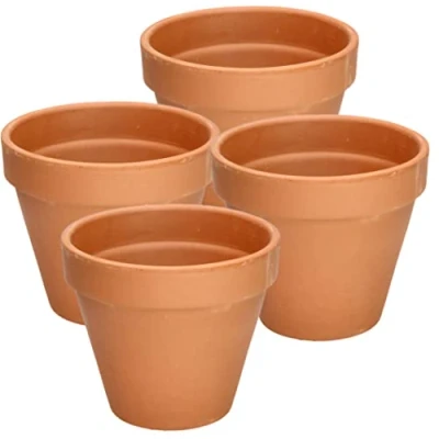 Imagen de KOTARBAU® Juego de 4 macetas Terracota con Borde 15 cm para Interiores y Exteriores, Tiesto Plantas, Arcilla Terracota, Maceta balcón o jardín, Cerámica sin esmaltar