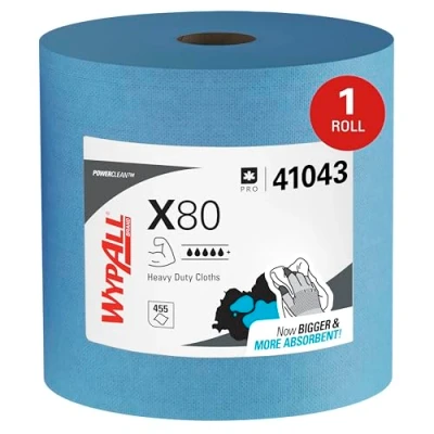 Imagen de WypAll X80 Power Clean paños 8347 de limpieza reutilizables 1 rollo azul notable x 475 absorbentes