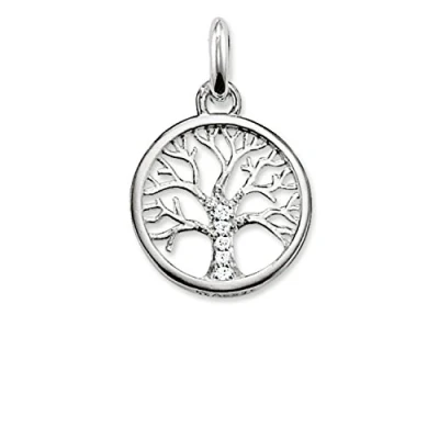 Imagen de Thomas Sabo Colgante con Motivos Inspirados en la Espiritualidad y Buena Fortuna, Abalorio de Color Plateado Árbol Vida Piedras Blancas