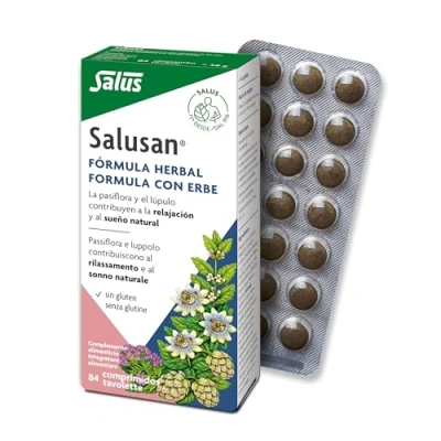 Imagen de Salus Salusan Complemento Alimenticio 84 Comprimidos Contribuye a la Relajación y Ayuda Conciliar el Sueño Contiene Extractos de Valeriana, Pasiflora, Melisa Lúpulo