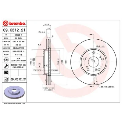 Imagen de Disco de freno BREMBO 09.C312.21