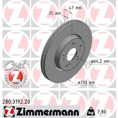 Imagen de ZIMMERMANN 280.3192.20 Disco de freno 293 25 9/5 5 114 ventilación interna revestido HONDA: HR V II