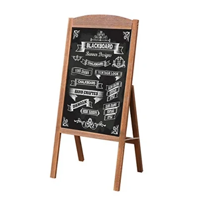 Imagen de UNHO Pizarra Caballeta de Madera Pie, Tiza Magnética Tablero Publicitario para Menú Anuncios Promociones Plegable Restaurante Cafetería Bar Color Marrón