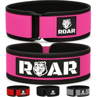 Imagen de Roar® Cinturón Lumbar Gimnasio, Cinturon Gimnasio Mujer, Halterofilia, Powerlifting, Levantamiento Peso, Musculacion, Gym Hombre, Pesas (Rosa, XS)