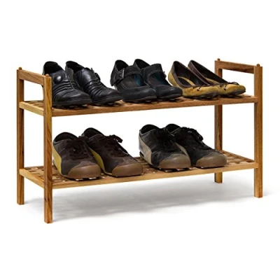 Imagen de Relaxdays Zapatero Madera Nogal Apilable, 40,5x69x26 cm, Estantería Pequeña, 2 Estantes, 6 Pares Zapatos, Marrón Natural
