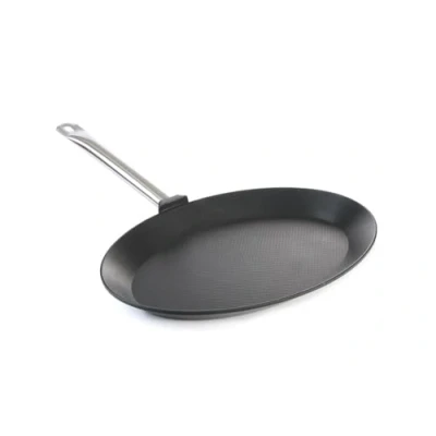 Imagen de HENDI Sartén de freír pescado, oval, no apto para cocinas inducción, hornos hasta 250 C, recubrimiento antiadherente, base diámetro 175 mm, acero inoxidable, aluminio fundido