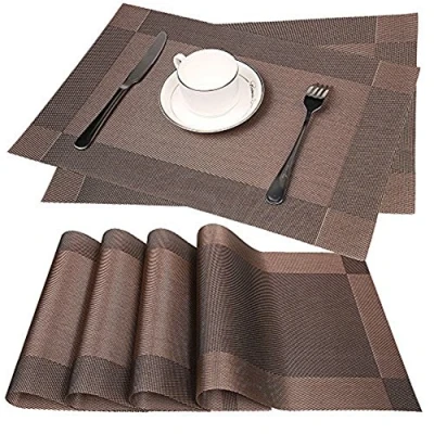 Imagen de Fontic Juego de 6 manteles Individuales Lavables PVC, Antideslizantes, protección del Medio Ambiente (café)