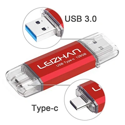 Imagen de LEIZHAN Memoria USB Tipo C 128GB,Flash Drive 3.0 OTG para Samsung S9,Huawei,Portátil,Teléfono y Otras Dispositivos o Rojo