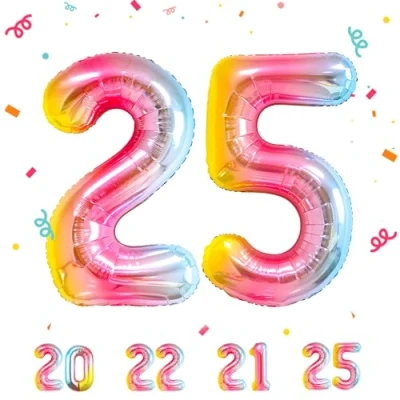 Imagen de Globos de 25 cumpleaños,Arcoiris pulgadas Globo número, decoraciones número cumpleaños para hombre y mujer, inflable lámina Arcoiris