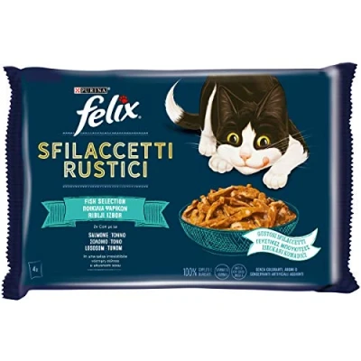 Imagen de Felix Peladillas rústicas Fish Selection húmedo para Gatos con atún, salmón 48 Sobres de 80 g Cada una (12 Paquetes 4 x g) 4460