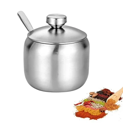 Imagen de HsentimenH Azucarero con Cuchara y Tapa de Cocina Acero Inoxidable Bote Especias Soporte para Azúcar el Hogar, Fiesta, Café, Lavable en Lavavajillas