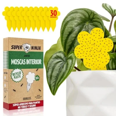Imagen de Super Ninja Atrapa Moscas 30 Piezas Trampa Trampas Adhesivas para Interior Amarillas Altamente eficaces y ecológicas Fácil de Usar hasta 3 Meses