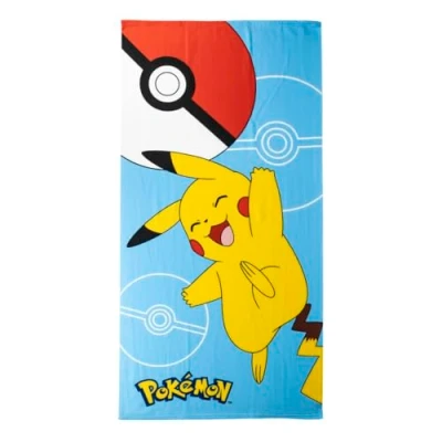 Imagen de Toalla Infantil de Pokémon Color Azul 70x140 cm Elaborada con 100% Poliéster 240 gsm Pequeña Estampado Pikachu Producto Original Diseñado en España