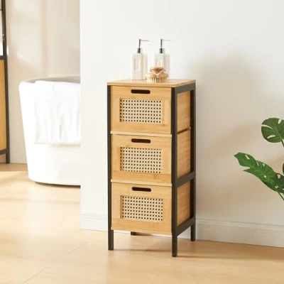 Imagen de [en.casa] Mueble Auxiliar para Baño con 3 Cajones Cajonera Baja de Estilo Atemporal Cocina Dormitorio Recibidor MDF Bambú 72 x 30 cm Negro/Natural
