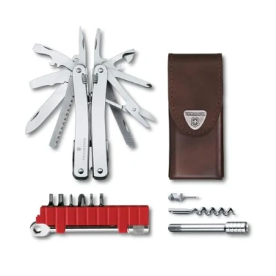 Imagen de VICTORINOX Herramienta multifunción Swiss Tool Spirit X Plus Ratchet, 36 funciones, Hecha en Suiza, multiherramienta con hoja de bloqueo, incl. estuche piel, color plata