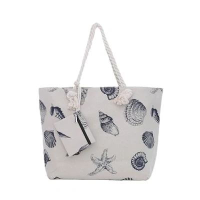 Imagen de DonDon bolsa de playa grande con cremallera 58 x 38 18 cm diseño marítimo almeja color natural shopper hombro estilo yate (yacht style)