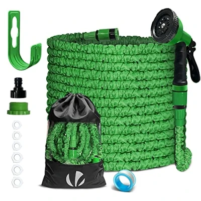 Imagen de VOUNOT Manguera Extensible 30m, Flexible Jardín con Pistola Rociadora de 10 Funciones, Conectores 1/2 y 3/4 Pulgadas Bolsa Almacenamiento, Verde