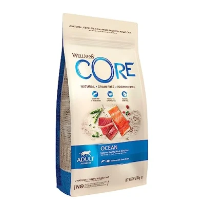Imagen de Wellness CORE Ocean, salmón y atún, 1,75 kg, Comida Seca para Gatos Adultos, sin azúcar añadida, Limo de Cereales, con Alto Porcentaje Carne, promueve un Pelaje Brillante