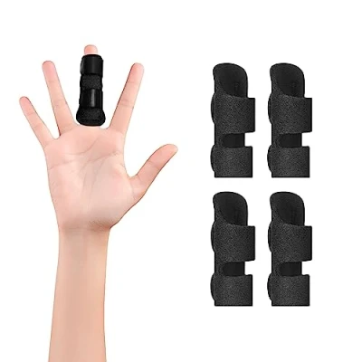 Imagen de supregear Soporte para Férula de Dedo, 4 Unidades Ajustable Reutilizable Desencadenar Dedo Tirante con Barra Aluminio Extraíble Indice/Medio/Anular/Dedo Meñique, Negro