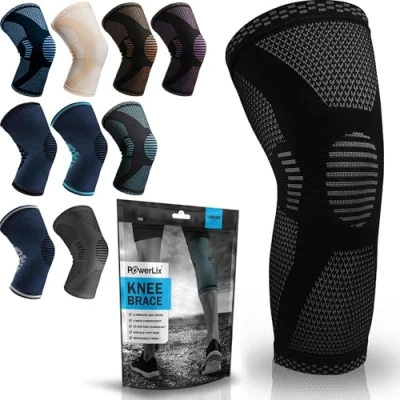 Imagen de POWERLIX rodillera para mujeres y hombres, de compresión artritis, dolor articular, lesión ligamentos, desgarro menisco, tendinitis, correr, sentadillas, deportes, Negro, L