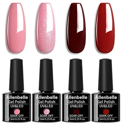 Imagen de Allenbelle Esmaltes Permanentes Para Uñas Nail Art Soak Off UV LED Esmalte Permanente de gel (Lot 4 pcs 7.3ML/pc) 049