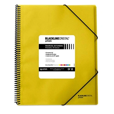Imagen de Grafoplas 39835260 Carpeta Polipropileno con 50 Fundas, A4, Color Amarillo, Maxiplás Blackline Cristal