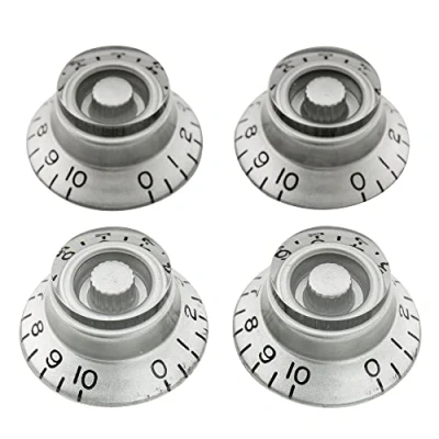 Imagen de Musiclily Pro Tamaño Métrico 18 Splines Botones de Potenciómetros Top Hat Knobs Perillas para Guitarra Eléctrica Epiphone Les Paul SG Style, Plateado (Juego 4)