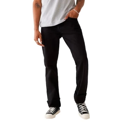 Imagen de True Religion Ricky Low Rise Straight Leg Jean with Back Flap Pockets Jeans, Enjuague Corporal Negro, 36W/34L para Hombre