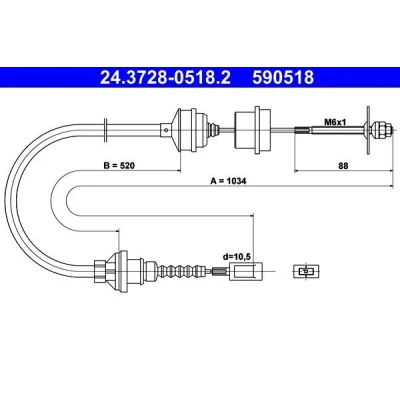 Imagen de ATE 24.3728 0518.2 Cable de Embrague CITROËN: Jumper I Furgón, FIAT: Ducato II Camión plataforma/Chasis, PEUGEOT: Boxer Furgón