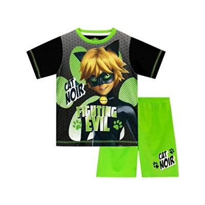 Imagen de Miraculous Pijamas de Manga Corta para Niños Cat Noir Verde 5 6 Años