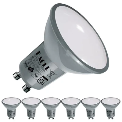 Imagen de EACLL Bombilla LED GU10 Blanca Cálida 4W Fuente de Luz, Equivalente 50W Halógena Lámpara. AC 230V 3000K 450 Lúmenes Sin Parpadeo Focos, 120 Reflectoras Spotlight, Pack 6