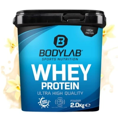 Imagen de Bodylab24 Whey Protein Powder Vainilla 2kg, polvo rico en proteína para músculos más fuertes, la de suero puede promover construcción músculo, con 80% proteína, sin aspartamo